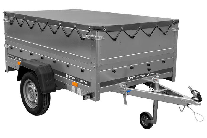 Lichte aanhanger 200x125 UNITRAILER GARDEN 201 KIPP met BIS-zijwanden en grijze afdekking