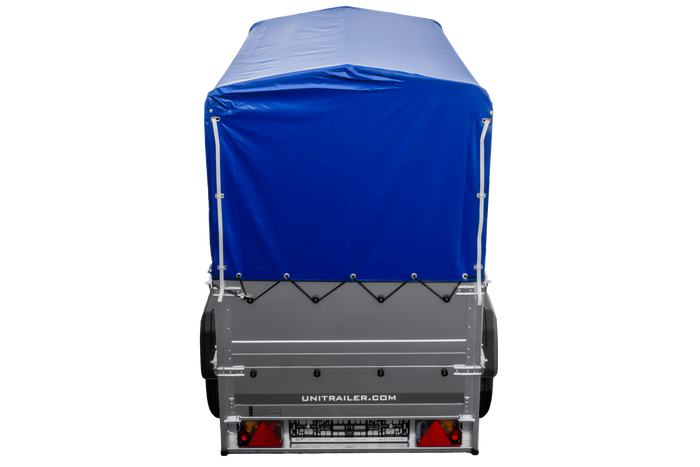 Tuinaanhanger 200 Kipp met neuswiel, BIS zijkanten, H-800 frame en blauwe hoes