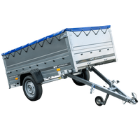 GARDEN TRAILER 230 KIPP MET STEUNWIEL, BIS ZIJKANTEN EN BLAUW PLAT TARPAU