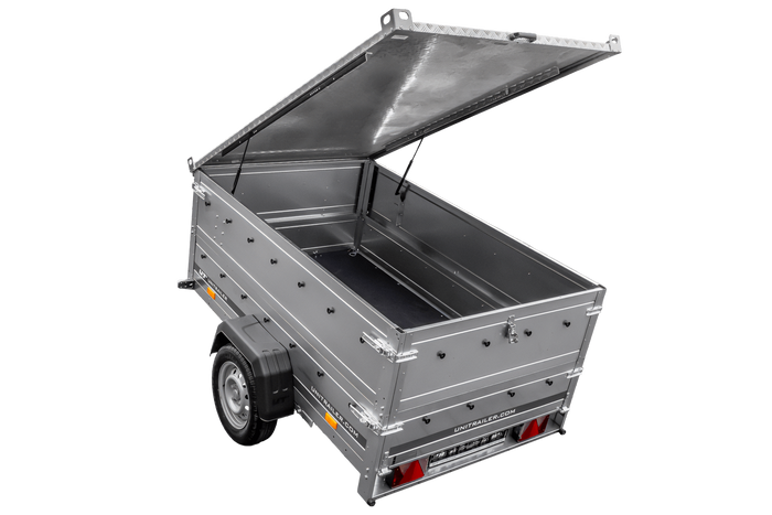 Lichte aanhangwagen op veren 200x125 UNITRAILER GARDEN 201/R KIPP met BIS zijwanden en aluminium deksel