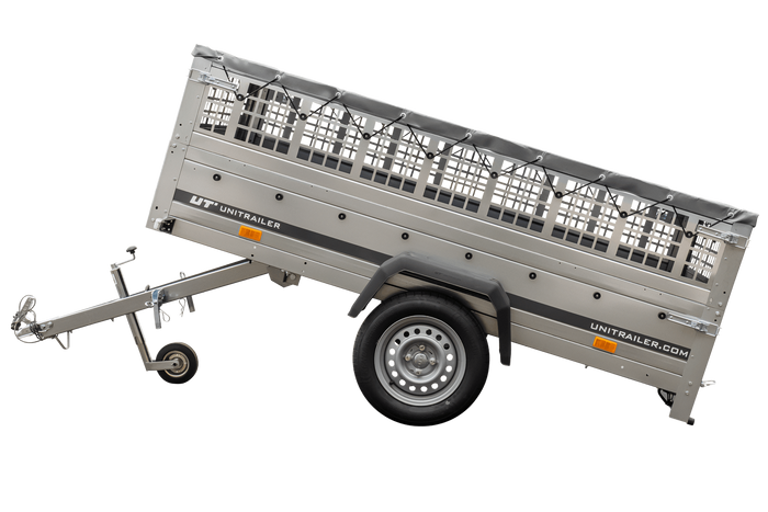 Autoaanhanger 230x125 UNITRAILER GARDEN 230 KIPP met gaaswanden en grijze afdekking
