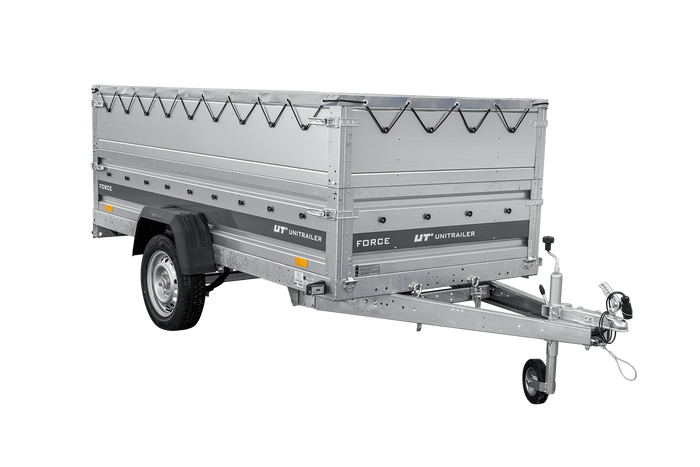 Enkelassige aanhanger op veren 264x125 UNITRAILER FORCE 264/R KIPP met BIS-zijwanden, H-0 frame en grijs dekzeil