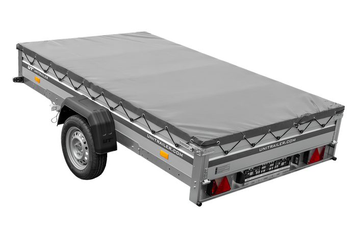 Autoaanhanger met aluminium zijwanden 264x150 Unitrailer Garden 265 KIPP ALU met H-0 frame en grijze afdekking