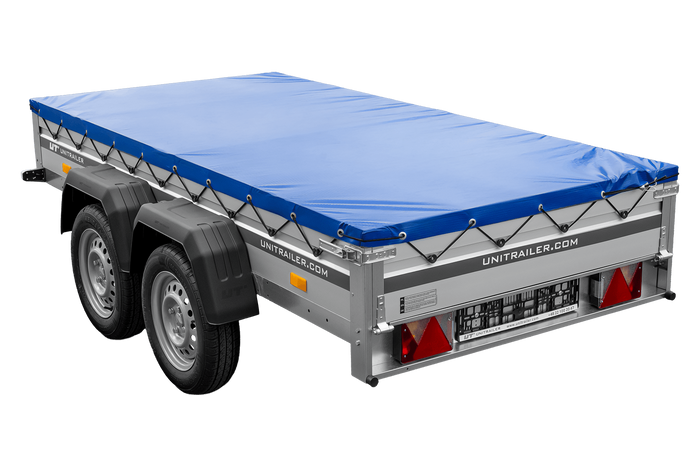 Tweeassige aanhanger met aluminium zijwanden 264x125 Unitrailer Garden 264/2 KIPP ALU met H-0 frame en blauwe afdekking
