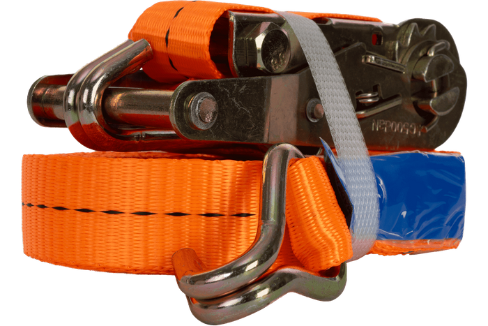 Set van vier UNITRAILER 10m/25mm/1t oranje transportbanden met spaninrichting