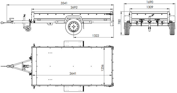 Autoaanhanger met aluminium zijwanden 264x125 Unitrailer Garden 264 KIPP ALU met H-0 frame en grijze afdekking