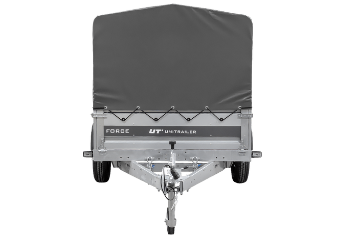 Autotrailer 264x125 UNITRAILER FORCE 264 KIPP met H-800 frame en grijze afdekking