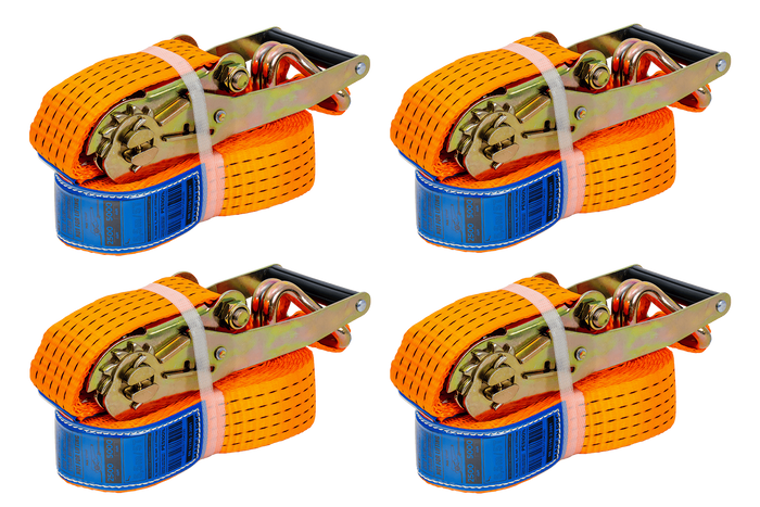 Set van vier UNITRAILER 6m/50mm/5t oranje transportbanden met spaninrichting