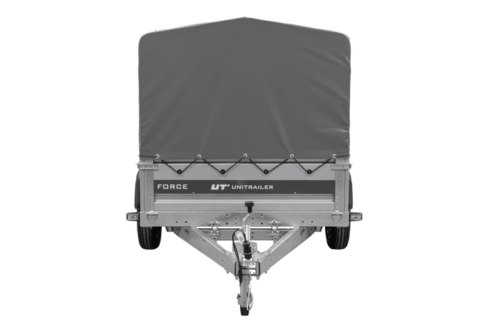 Autotransportaanhanger op veren 230x125 UNITRAILER FORCE 230/R KIPP met H-800 frame en grijze afdekking