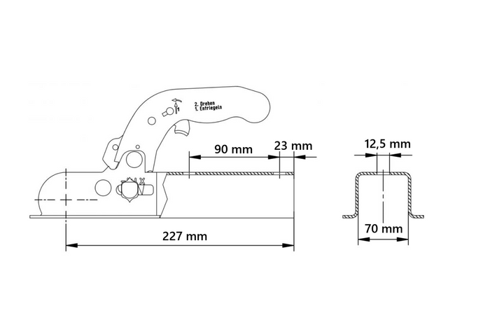 KNOTT K7.5-M kogelkoppeling voor 750 kg aanhanger met 70 mm vierkante dissel