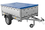 Autoaanhanger met aluminium zijwanden 200x125 Unitrailer Garden 201 KIPP ALU met BIS-zijwanden, H-0 frame en blauwe afdekking