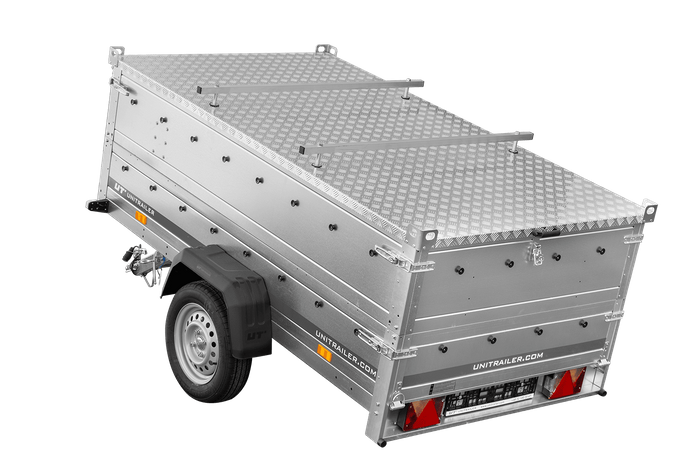 Enkelassige aanhanger 230x125 UNITRAILER GARDEN 230 KIPP met BIS-zijwanden en aluminium afdekking