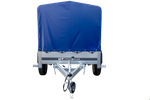Enkelassige aanhanger 200x106 UNITRAILER GARDEN 200 KIPP met H-800 frame en blauw dekzeil