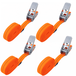 Set van vier HERMON 5m/25mm/1t hijsbanden met spanner, banden uit één stuk voor het vastbinden.