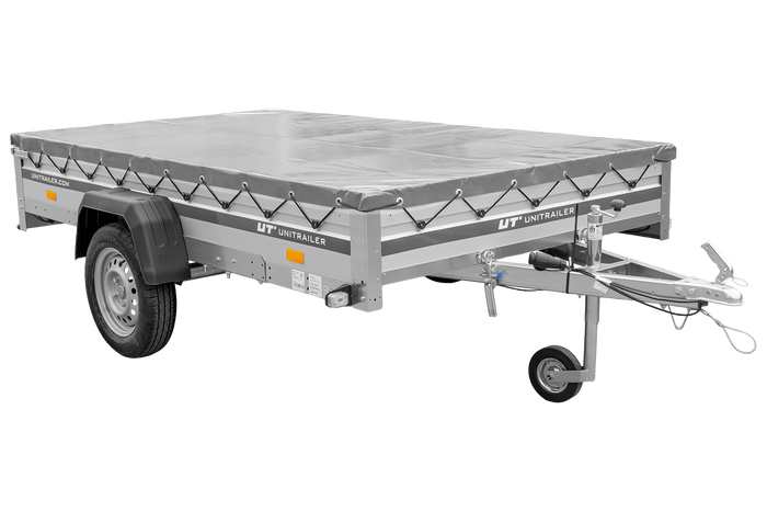 Autoaanhanger met aluminium zijwanden 264x150 Unitrailer Garden 265 KIPP ALU met H-0 frame en grijze afdekking