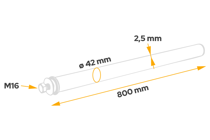 Rechte buis voor de bevestiging van de spatbord DOMAR DK8022 spatbordsteun, diameter 42 mm