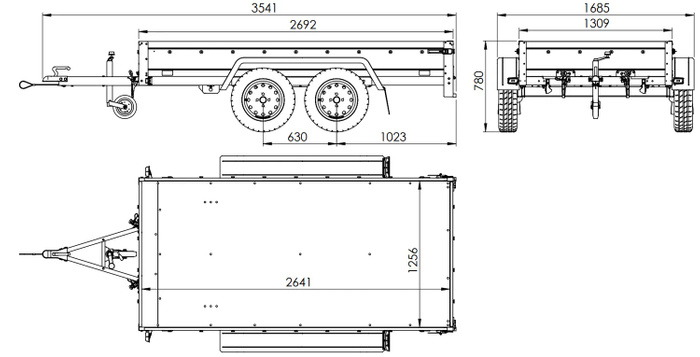 Twee-assige aanhanger 264x125 UNITRAILER GARDEN 264/2 KIPP met H-800 frame en grijze kap
