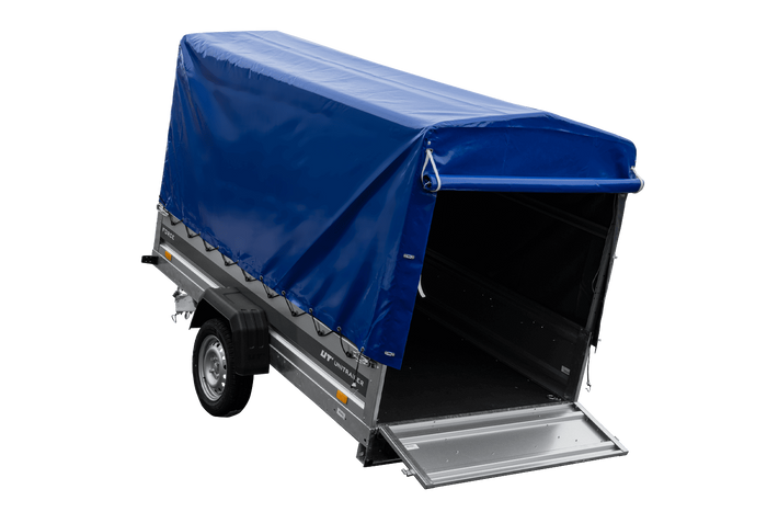 Autotrailer 264x125 UNITRAILER FORCE 264 KIPP met H-1100 frame en blauwe hoes