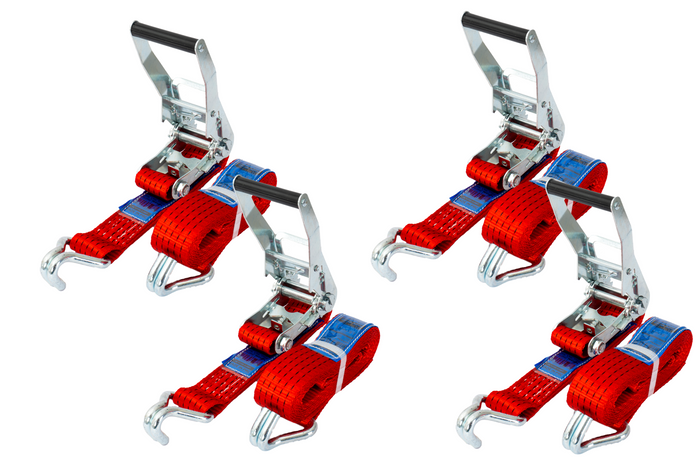Set van vier UNITRAILER 8m/50mm/5t rode transportbanden met spaninrichting