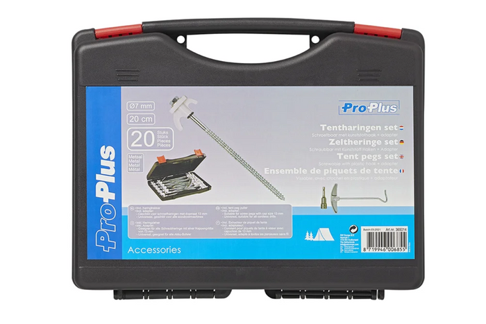 Set schroefbare tentharingen voor ProPlus 365014 metalen haringen met haak 20x20cm