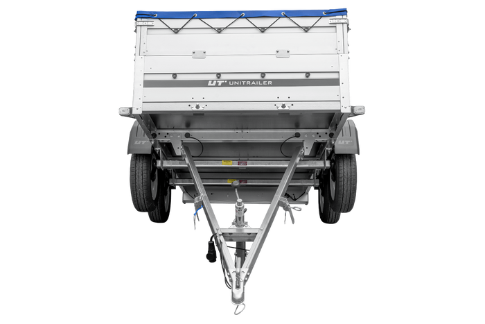 Tweeassige aanhanger met aluminium zijwanden 264x125 Unitrailer Garden 264/2 KIPP ALU met BIS-zijwanden, H-0 frame en blauwe afdekking