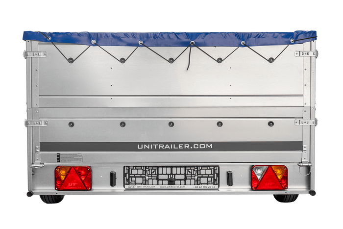 Autotrailer op veren 264x150 UNITRAILER GARDEN 265/R KIPP met BIS-zijwanden, H-0 frame en blauwe afdekking