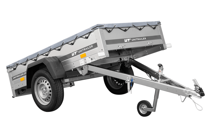 Enkelassige aanhanger 200x106 UNITRAILER GARDEN 200 KIPP met H-0 frame en grijze afdekking