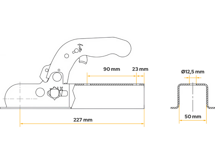 KNOTT K7.5-K kogelkoppeling voor 750 kg aanhanger met 50 mm vierkante dissel