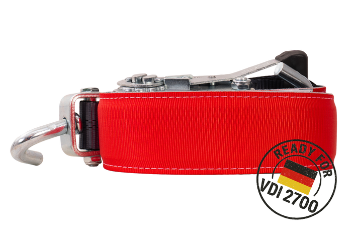Set van vier HEFFA CARLINE 130 aanhangwagentransportbanden, wielborgriemen 2,8m/50mm/5t VDI 2700