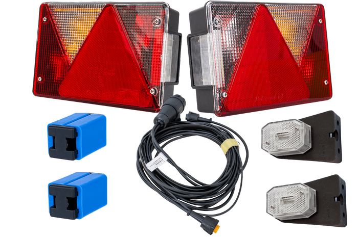 Verlichtingsset: ASPÖCK MULTIPOINT IV achterlichten + ASPÖCK FLEXIPOINT I zijmarkeringslichten + MANTES 4,5m 13PIN kabelboom
