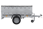 Enkelassige aanhanger 200x106 UNITRAILER GARDEN 200 KIPP met BIS-zijwanden, H-0 frame en grijze afdekking