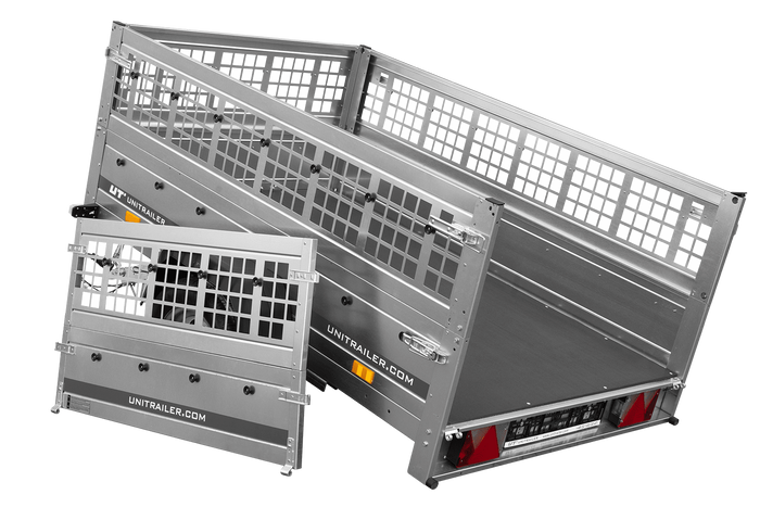 Autoaanhangwagen op veren 200x125 UNITRAILER GARDEN 201/R KIPP met gaaswanden, H-0 frame en grijze afdekking