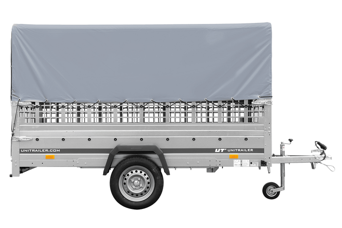 Autoaanhanger 264x125 UNITRAILER GARDEN 264 KIPP met gaaswanden, H-800 frame en grijze kap