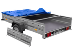 Enkelassige aanhanger op veren 264x150 UNITRAILER GARDEN 265/R KIPP met H-0 frame en blauwe afdekking