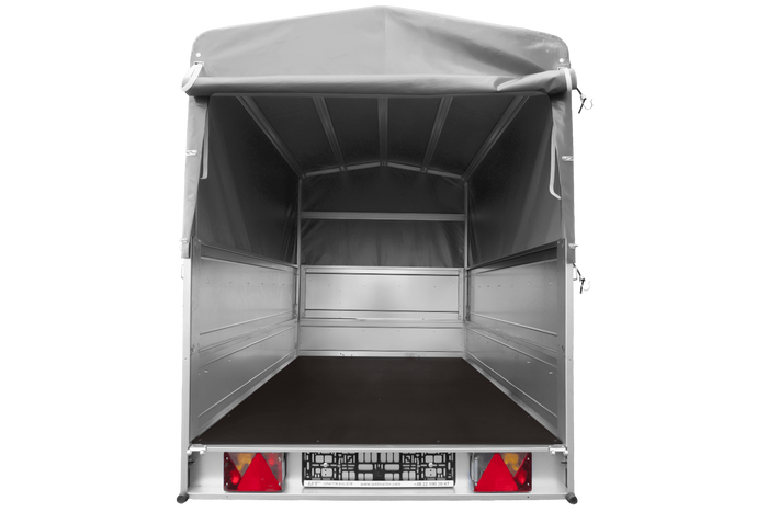 Autoaanhanger 200x125 UNITRAILER GARDEN 201 KIPP met BIS-zijwanden, H-800 frame en grijze afdekking