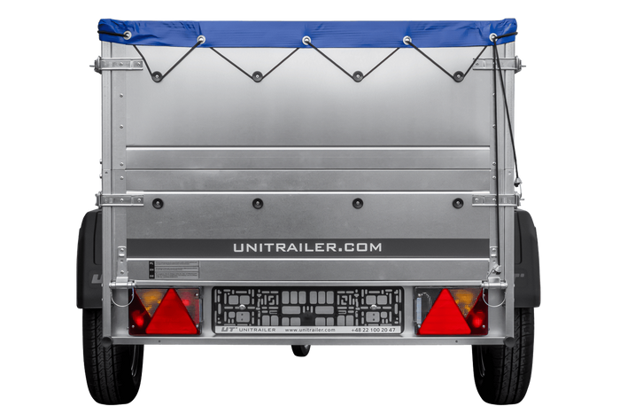 Autoaanhanger 200x106 UNITRAILER GARDEN 200 KIPP met BIS-zijwanden, H-0 frame en blauwe afdekking