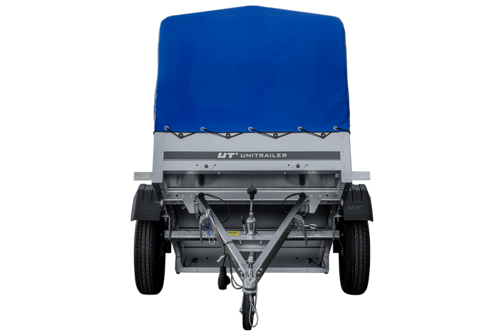 Lichte aanhangwagen Garden Trailer 150 KIPP met afmeting van 150x106 met blauwe zeil en huif MTM 750 KG 