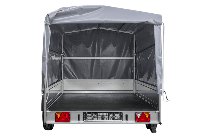 Autoaanhanger op veren 264x150 UNITRAILER GARDEN 265/R KIPP met H-1100 frame en grijze afdekking