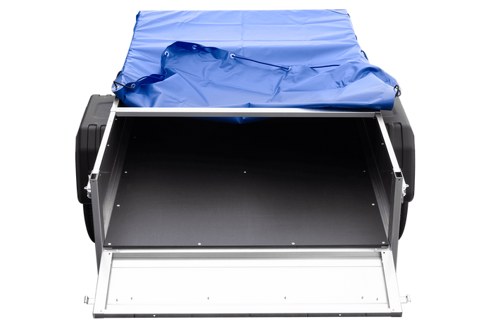 Tuinaanhanger 200 Kipp met neuswiel, H-0 frame en blauw dekzeil