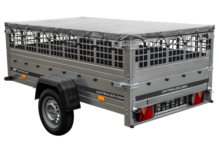 Autoaanhanger 230x125 UNITRAILER GARDEN 230 KIPP met gaaswanden en grijze afdekking