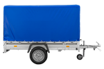 Autoaanhanger met aluminium zijwanden 230x125 Unitrailer Garden 230 KIPP ALU met H1100 frame en blauwe afdekking