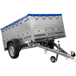 Lichte aanhangwagen op veren 200x125 UNITRAILER GARDEN 201/R KIPP met BIS zijwanden, H-0 frame en blauw zeil