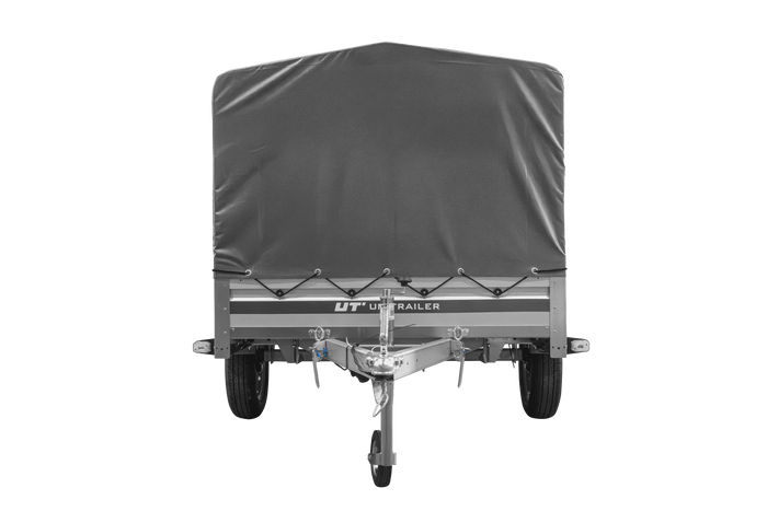 Enkelassige aanhanger met aluminium zijwanden 230x125 Unitrailer Garden 230 KIPP ALU met H-800 frame en grijze afdekking