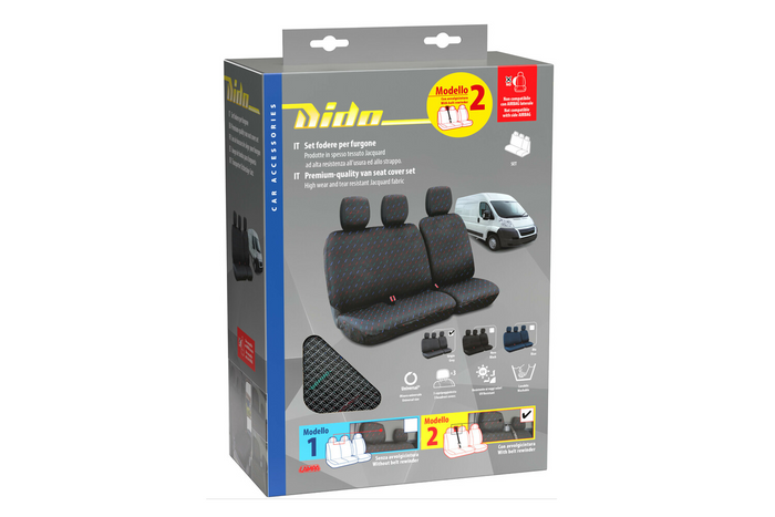 Set autostoelhoezen LAMPA Dido-2, grijs, voor bussen en bestelwagens.