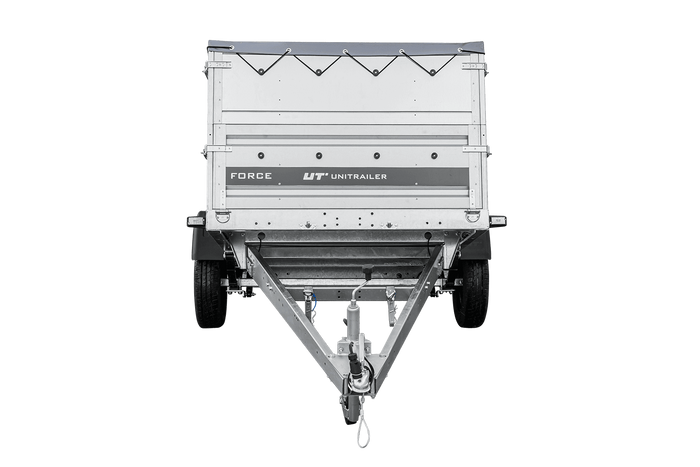 Autotransportaanhanger op veren 230x125 UNITRAILER FORCE 230/R KIPP met BIS-zijwanden, H-0 frame en grijze afdekking