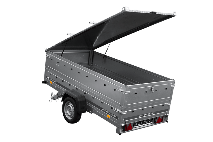 Enkelassige aanhangwagen op veren 264x125 UNITRAILER GARDEN 264/R KIPP met BIS zijwanden en aluminium afdekplaat
