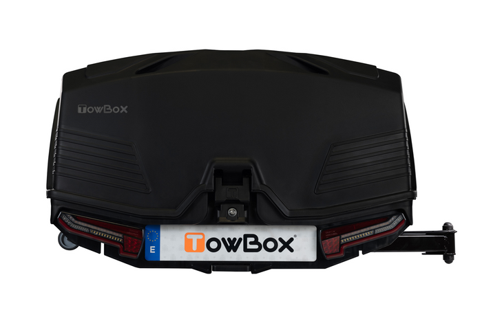 Towbox Camper Alpha zwart LED (lang) - bagagebox voor montage op de trekhaak