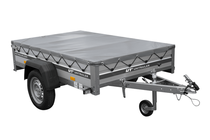 Enkelassige aanhanger met aluminium zijwanden 200x125 Unitrailer Garden 201 KIPP ALU met H-0 frame en grijze afdekking