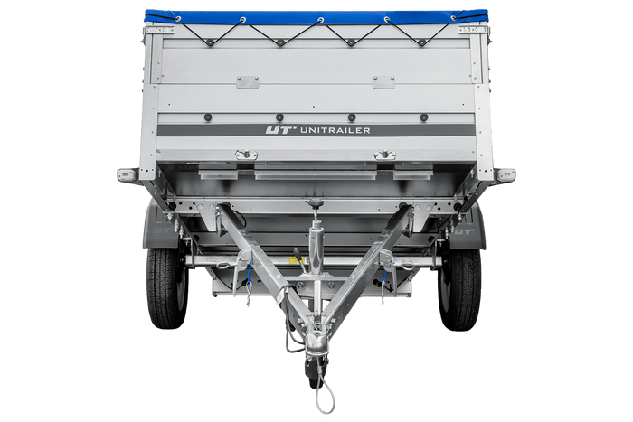 Enkelassige aanhanger met aluminium zijwanden 264x125 Unitrailer Garden 264 KIPP ALU met BIS-zijwanden, H-0 frame en blauwe afdekking