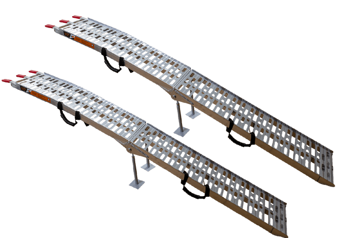 UNITRAILER ALR003 opklapbare aluminium oprijplaten voor aanhangers 221 cm 680 kg met riem en steun, set van 2